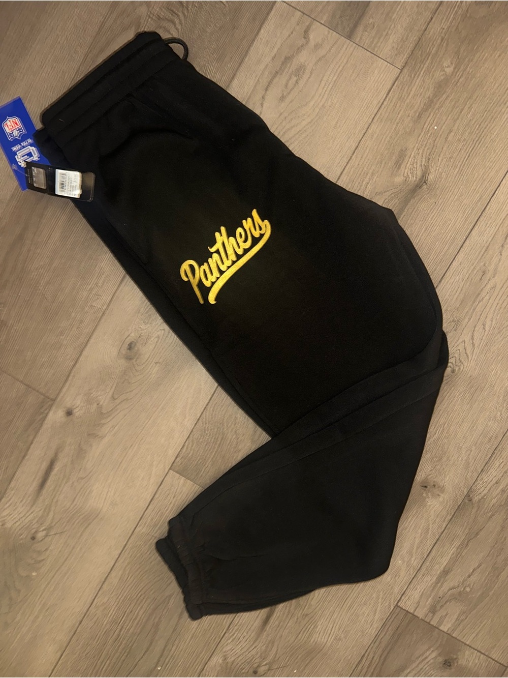 NFL Black Sweatpants with Yellow Panthers Script